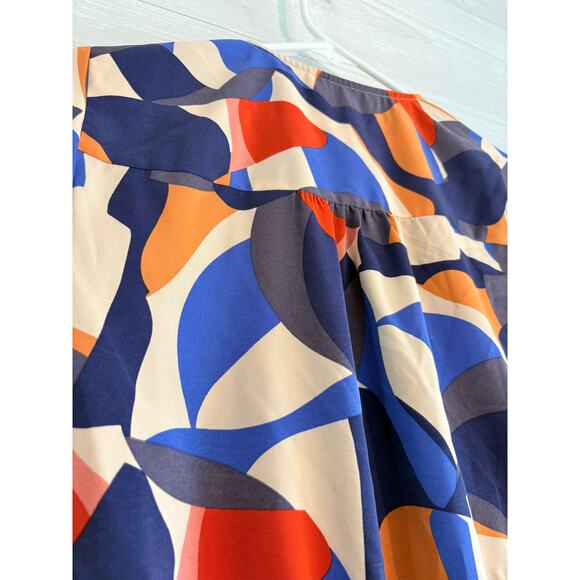 Nine West Short Sleeve Faux Wrap Tie Waist Multicolor Geo Blouse-Size S - Picture 5 of 5